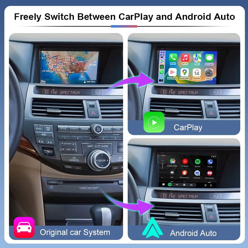 Wireless Apple CarPlay Adapter for Honda Accord /Crosstour/Spire/Pilot Android Auto Mirror Link USB Player Front Rear AHD Camera