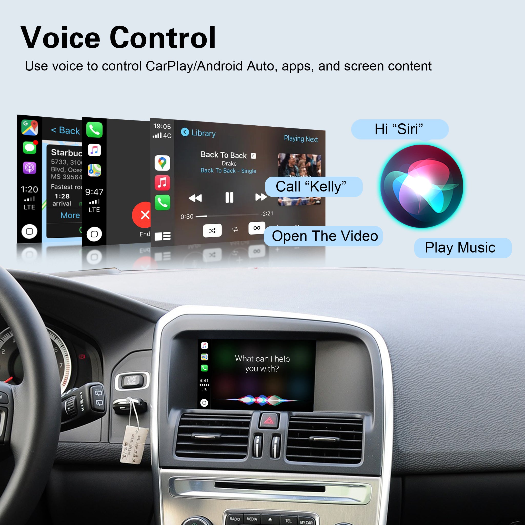 CarPlay & Android Auto for Volvo V40 V60 XC60 S60 S80 XC70 (No Globe Button)