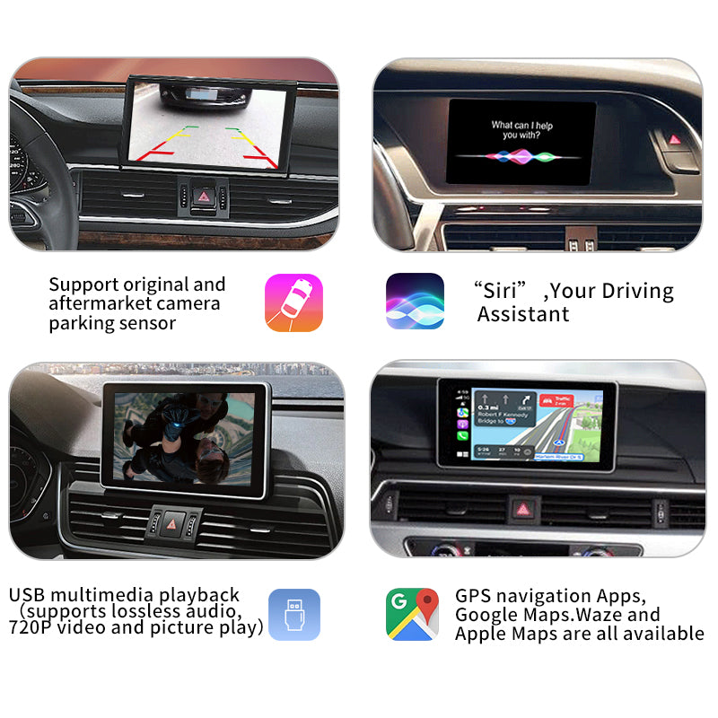 Wireless Apple CarPlay Android Auto Interface for Audi A1 A3 A4 A5 A6 A7 A8 Q2 Q3 Q5 Q7, with Mirror Link AirPlay Car Play Functions