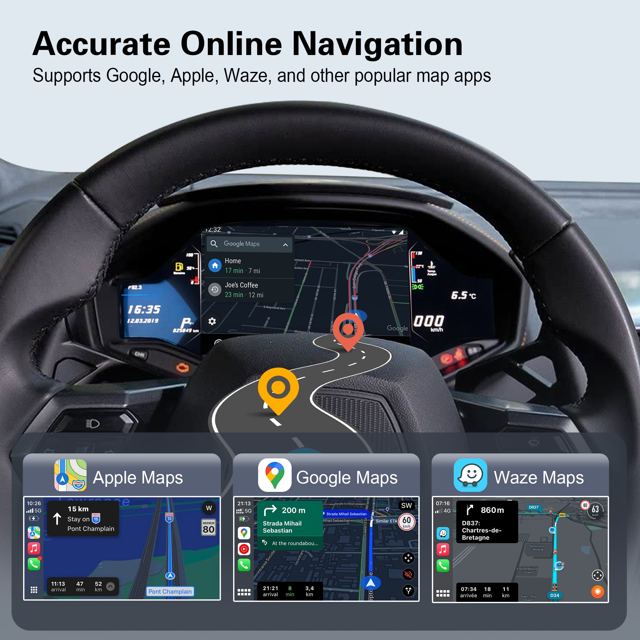 Wireless CarPlay System for Lamborghini Huracán (2014-2018) Instrument Cluster Display
