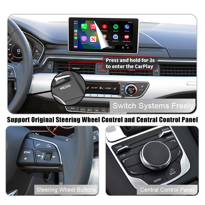 Wireless Apple CarPlay Android Auto Interface for Audi A1 A3 A4 A5 A6 A7 A8 Q2 Q3 Q5 Q7, with Mirror Link AirPlay Car Play Functions