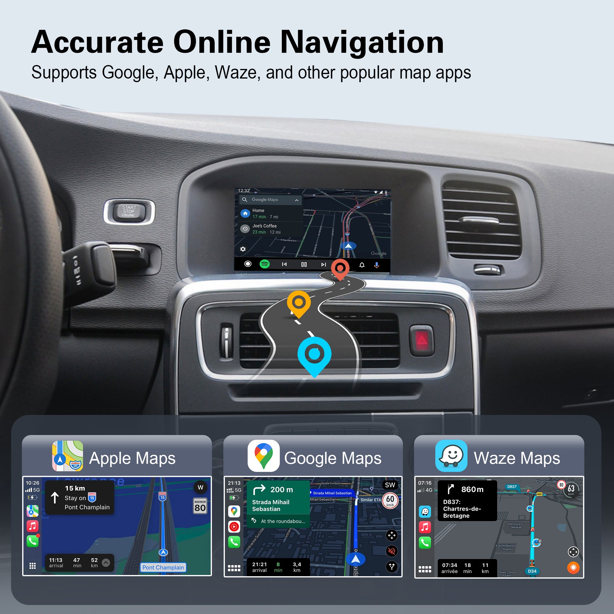 CarPlay & Android Auto for Volvo V40 V60 XC60 S60 S80 XC70 (No Globe Button)