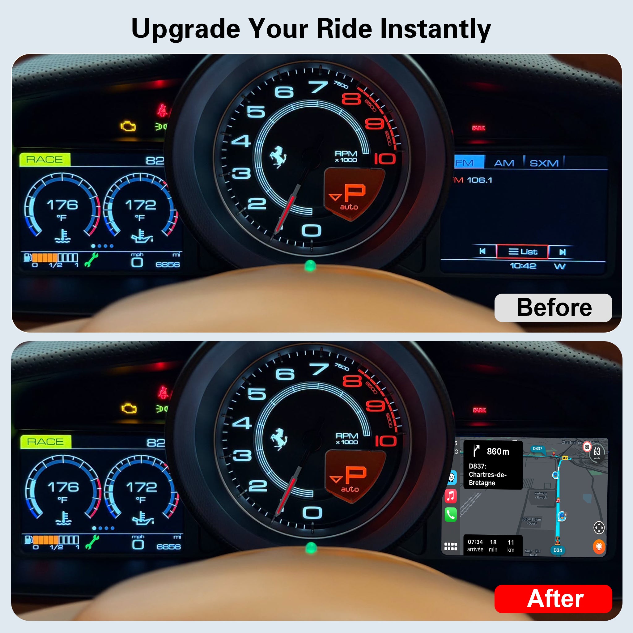 Wireless CarPlay & Android Auto Module for Ferrari 458 / 488 | Instrument Cluster Screen Upgrade