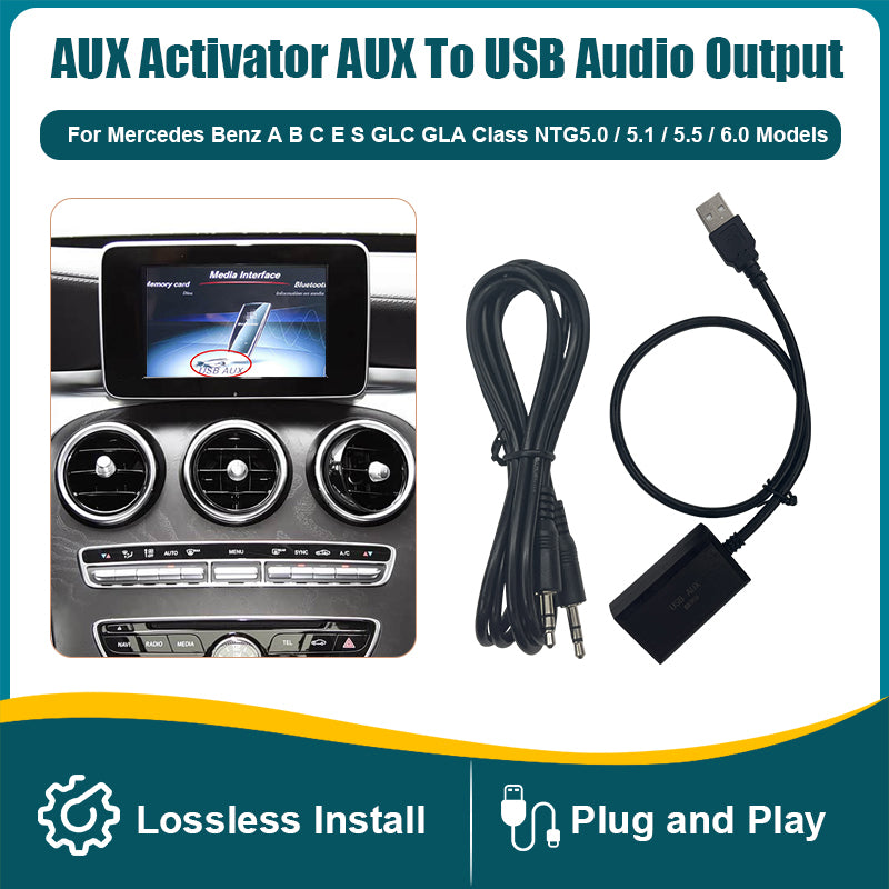 AUX to USB Adapter for Mercedes Benz NTG 5.0/5.1/5.5/6.0 System Audio Input Output Converter Aux Activator