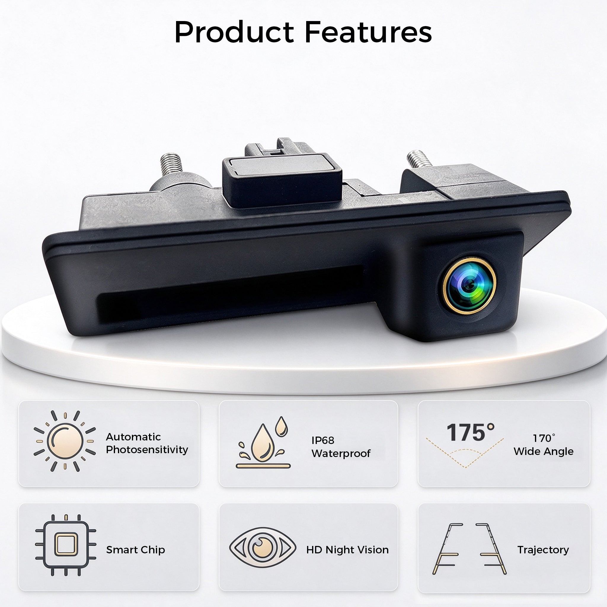 Audi VW Skoda Trunk Handle Backup Camera | Golden Fisheye Lens Rear View Reverse Camera