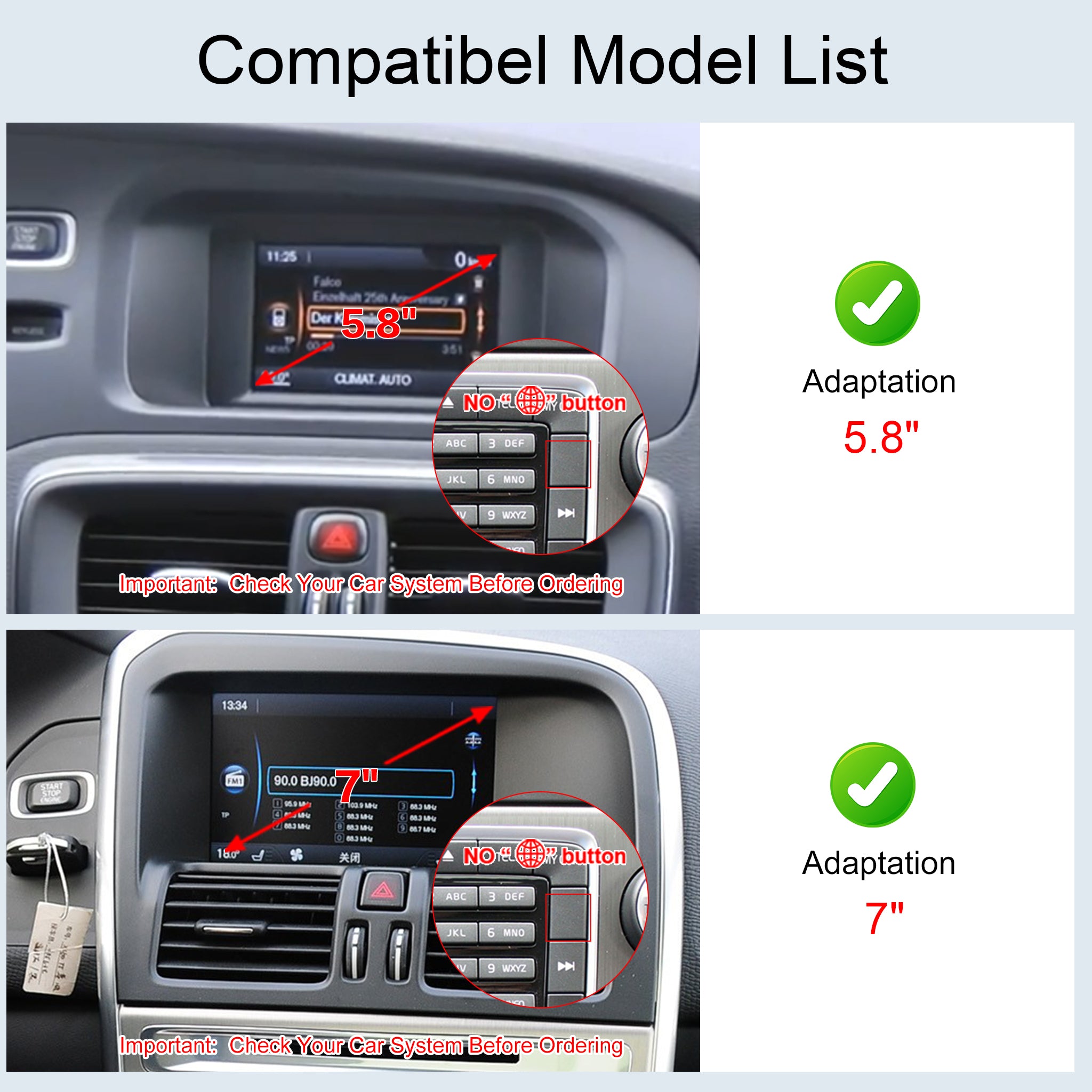CarPlay & Android Auto for Volvo V40 V60 XC60 S60 S80 XC70 (No Globe Button)