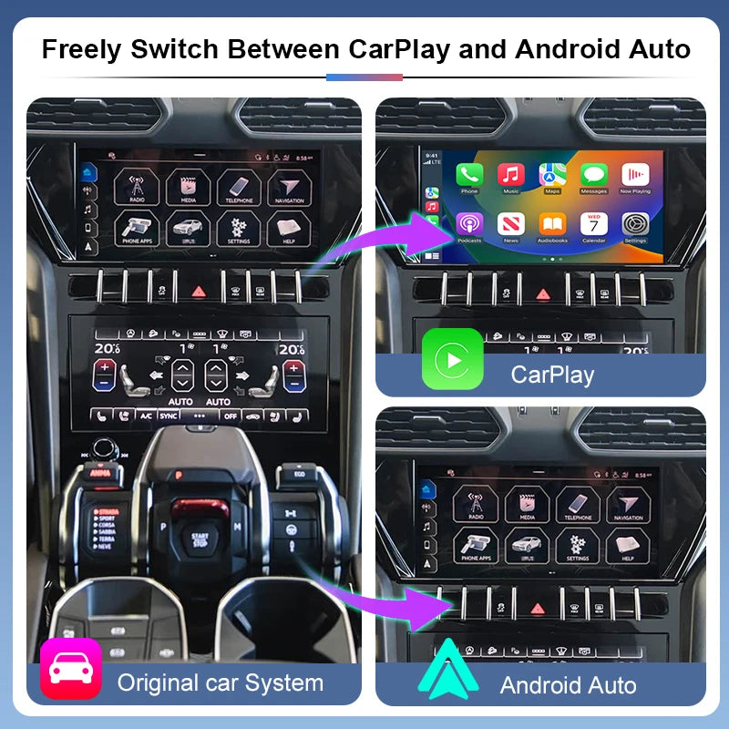 Wireless Portable Apple CarPlay Android Auto Adapter for  Lamborghini Urus 2018-2023 MIB3 with WiFi Bluetooth Retains OEM Rear Camera