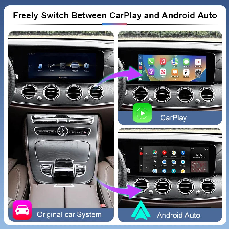Wireless CarPlay Android Auto Adapter Voice Control for Mercedes Benz E Class W213 2015-2018 OEM Screen Upgrade MirrorLink