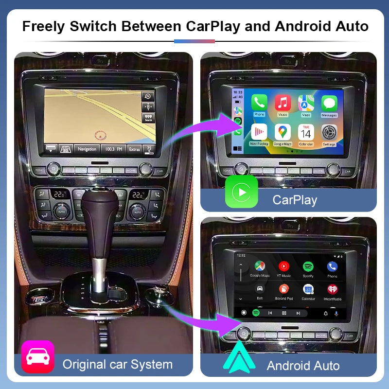 Wireless Apple CarPlay Android Auto Voice Control for Flying Spur 14-17 Retrofit Kit AirPlay Mirror Link Navigation Reverse