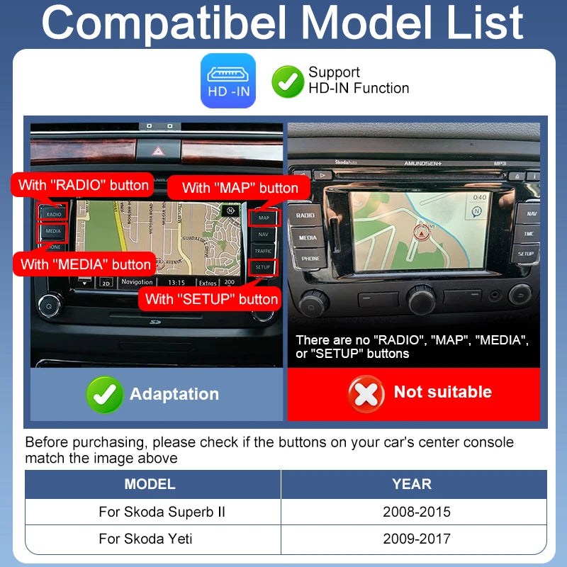 ZTUZAUTO Wireless Android Auto Apple CarPlay Adapter for Skoda Superb Yeti Support Airplay Mirror Link Navigation Touch Control