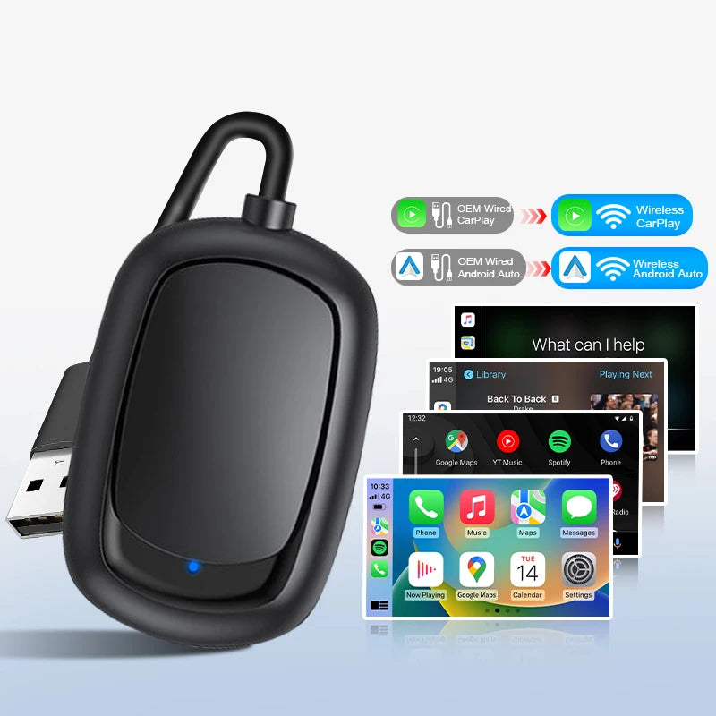 NEW Wireless CarPlay Android Auto Adapter Wired Wireless 2-in-1 Mini Car AI Box USB Type-C Voice Control Audi/VW Compatible 1