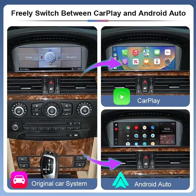 ZTUZAUTO Wireless CarPlay & Android Auto Adapter with USB Type-C for BMW 1/3/5/6 Series E81/E93/E60/E63/X5/X6 E70 E72
