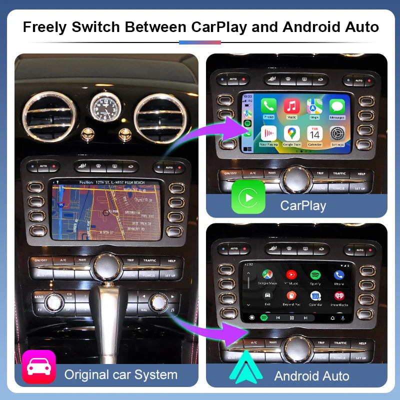 Wireless Portable Apple CarPlay Android Auto Voice Control Camera USB Continental GT Flying Spur 2004-2011 Retrofit Navigation