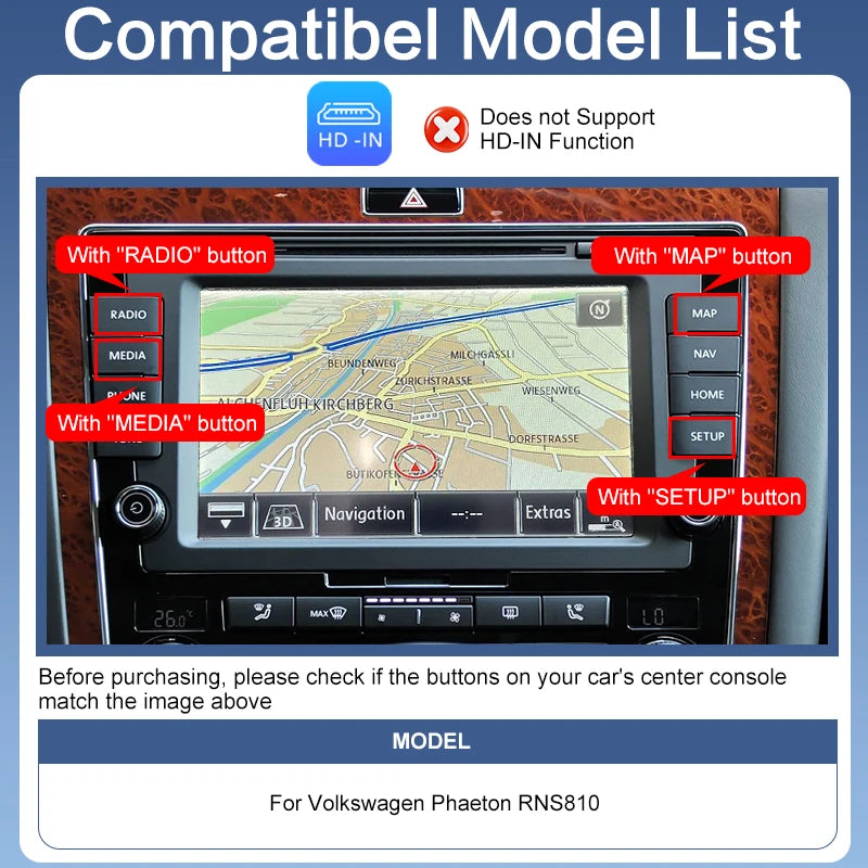 Wireless CarPlay Android Auto Adaptor RNS510 Series Volkswagen Phaeton RNS 810 2009-2015 Steering Wheel Control