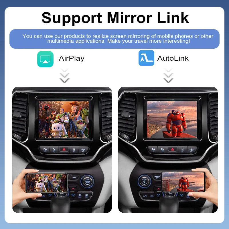 Wireless CarPlay Android Auto Jeep Cherokee/Compass/Grand-Cherokee Support Mirror Multimedia Navigation Aftermarket Camera Voice