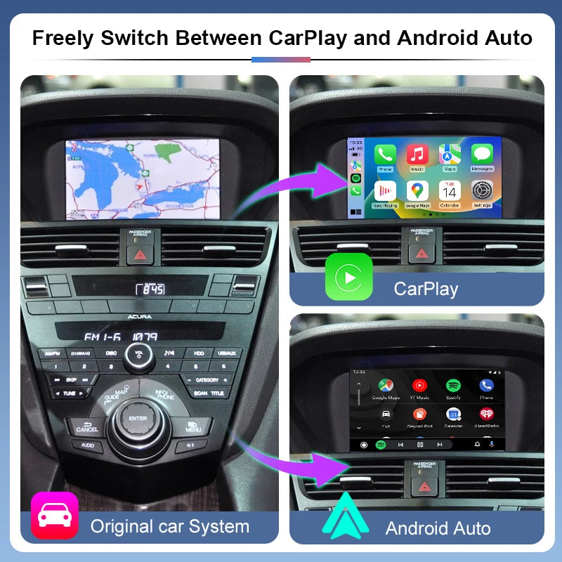 Wireless Apple CarPlay Adapter Box for ACURA RDX TL ILX ZDX 2009-2013 Android Auto Mirror Link USB Player Front /Rear AHD Camera