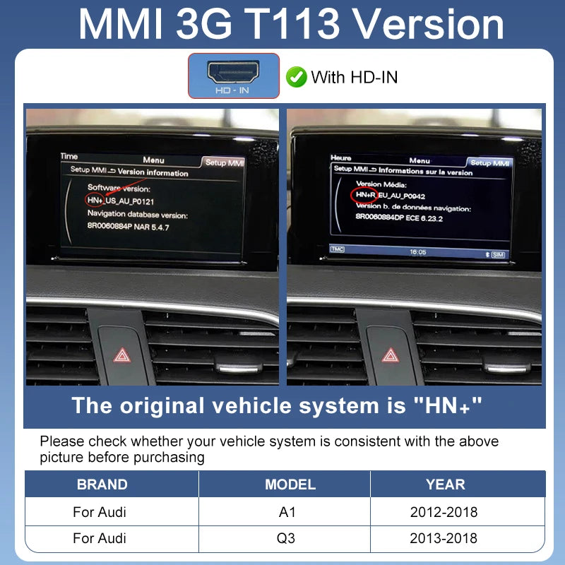 Wireless CarPlay & Android Auto Portable Retrofit Module for Audi A1/Q3 2012-2018 Touch Voice Assist Camera Support 12V