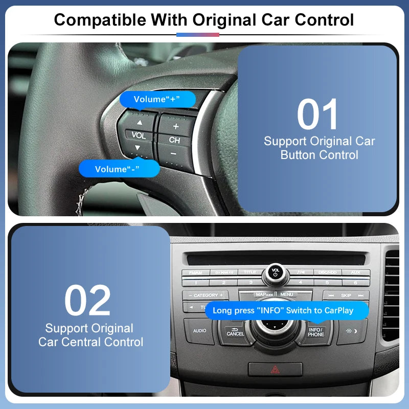 2025 Wireless Apple Carplay Android Auto Acura TSX 2007-2013 Single Screen Portable Voice Control Camera Support AirPlay Mirror