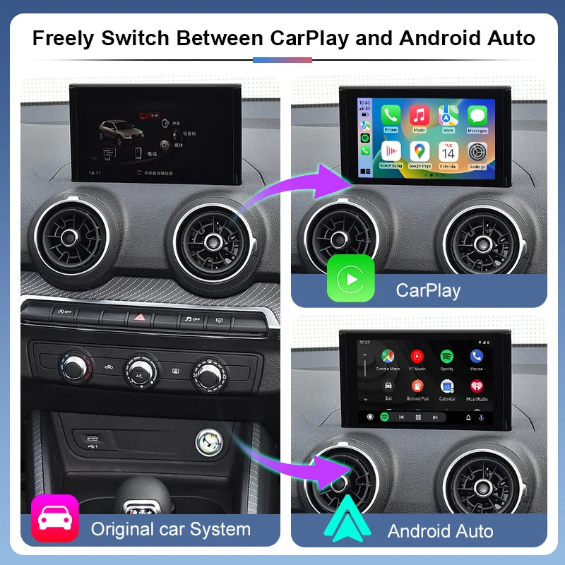ZTUZAUTO Portable Wireless CarPlay Android Auto Interface for Audi Q2L Q7 MIB/MIB2 2016-2022 with Voice Control
