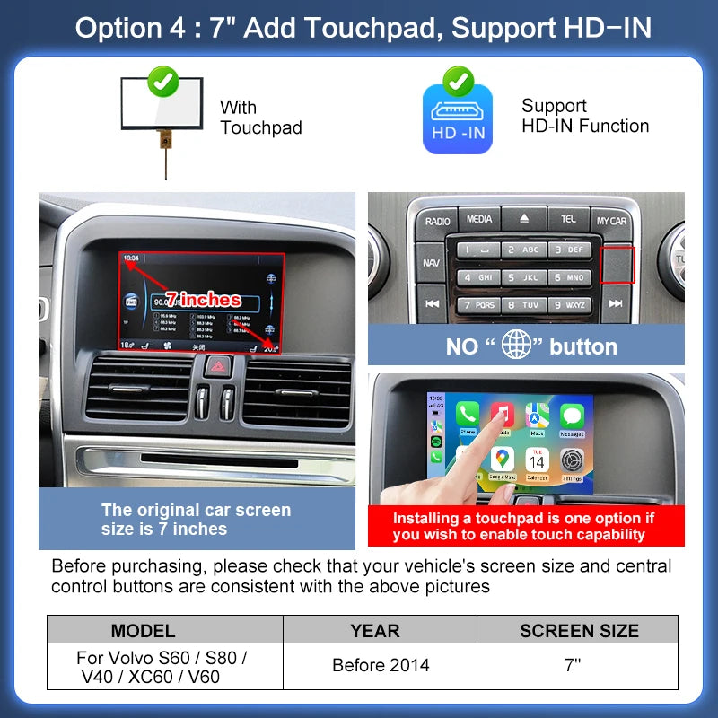 Wireless CarPlay & Android Auto-Volvo V40 V60 XC60 S60 S80 (Factory 7