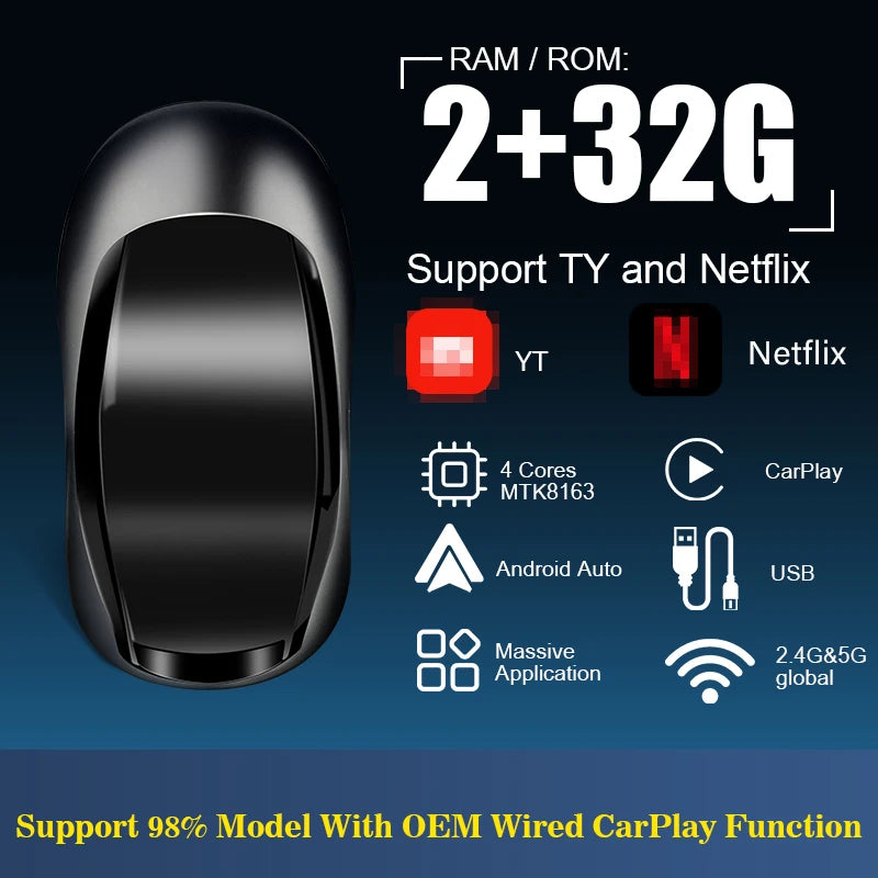 Wireless Android Auto Apple Carplay Adapter AI Box Android 10 0 Smart TV Box 32G Support WiFi 4 Cores Fast Connect Multimedia