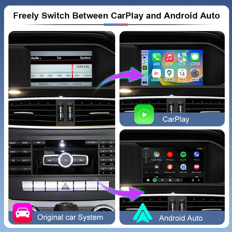 Wireless CarPlay Android Auto MirrorLink for Mercedes Benz B/C/E-Class GLA CLA GLK SLK CLS W204 W176 W246 Voice Camera Support