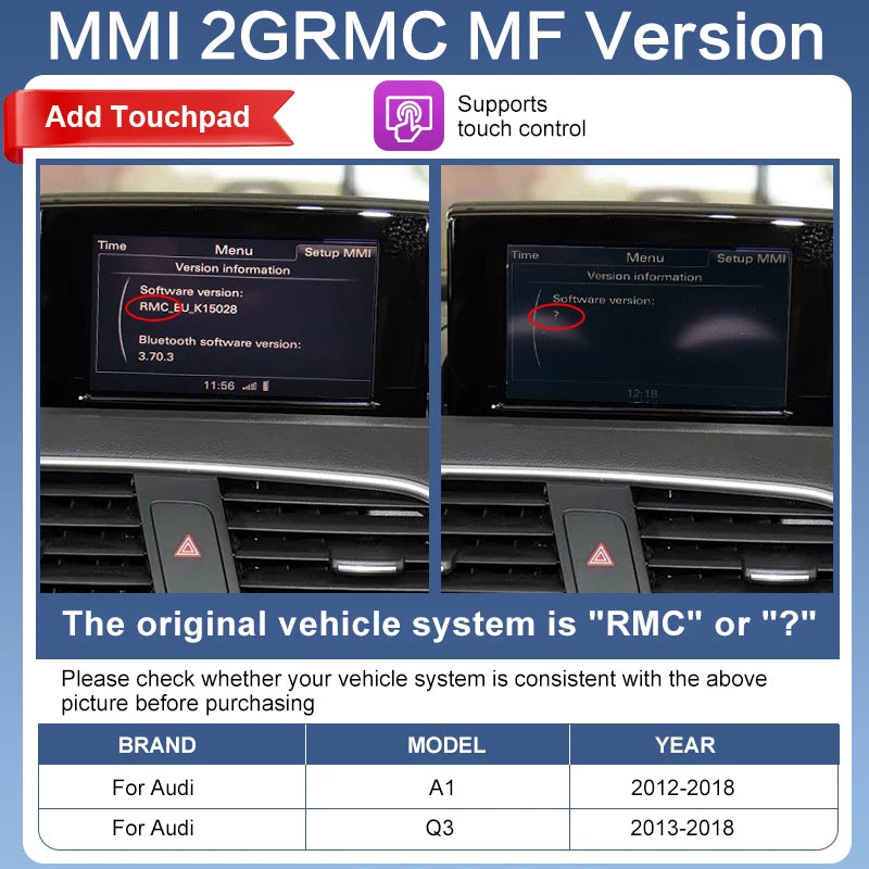 Wireless CarPlay & Android Auto Portable Retrofit Module for Audi A1/Q3 2012-2018 Touch Voice Assist Camera Support 12V