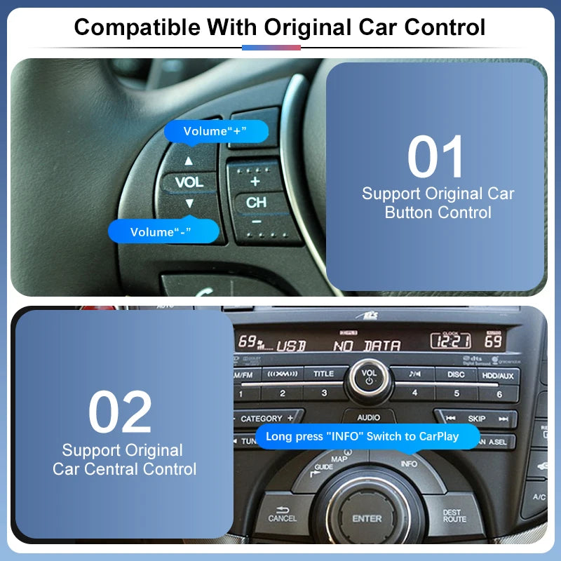 Wireless Apple CarPlay Adapter Box for ACURA RDX TL ILX ZDX 2009-2013 Android Auto Mirror Link USB Player Front /Rear AHD Camera