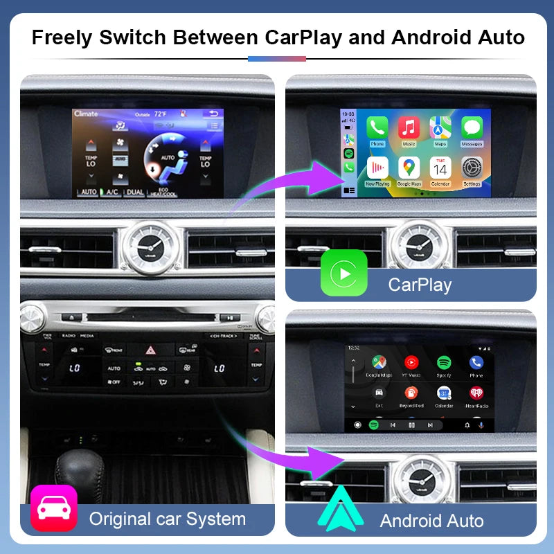 ZTUZAUTO Wireless CarPlay Android Auto Adapter for Lexus GS 2012-2017 AirPlay Mirror Link USB Navigation Plug Play Upgrade Voice