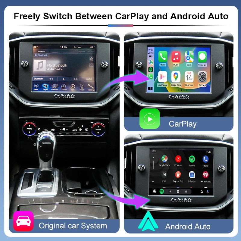 Wireless CarPlay Adapter Maserati Ghibli 2014 Android Auto Mirror Link AirPlay Navi Support Touch Control 360 Camera Siri/Google