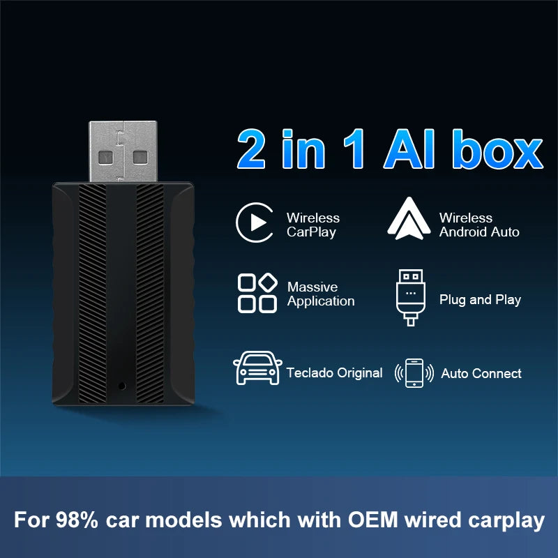 NEW ZTUZAUTO ZT-AI-X6 Wireless CarPlay Android Auto Adapter 2 1 Mini Car AI Box Audi VW Plug & Play USB Type-C Apple Google