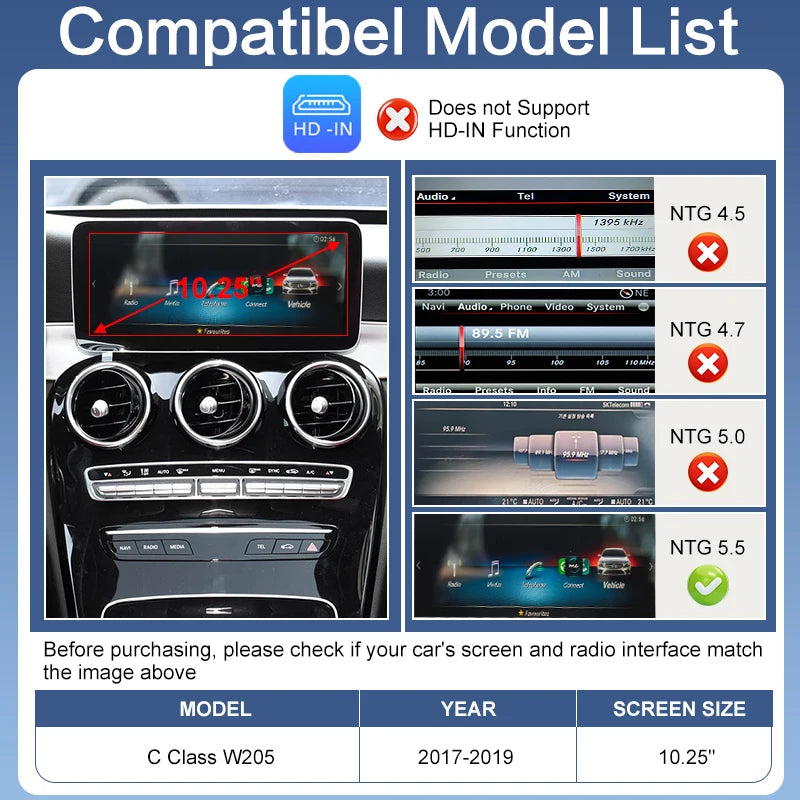Wireless CarPlay Android Auto Adapter Mercedes Benz C Class W205 S Class W222 NTG5.5 OEM Upgrade Support Front/Rear Cameras