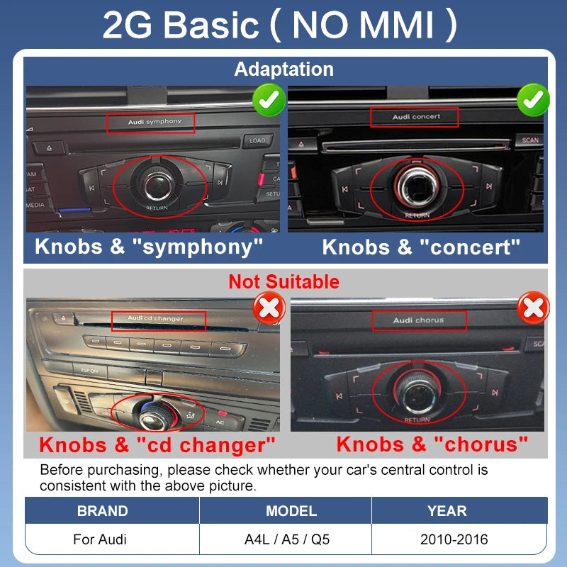 Wireless CarPlay Android Auto MMI Interface for Audi A4 B8 A5 Q5 2008-2016 with AirPlay Mirror Link Functions Reverse Camera