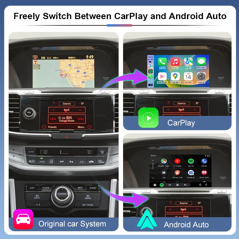 Wireless Carplay for Odyssey/Accord 2014-2018 Android Auto Mirror Link AirPlay Navigation OEM Camera Apple Siri Google