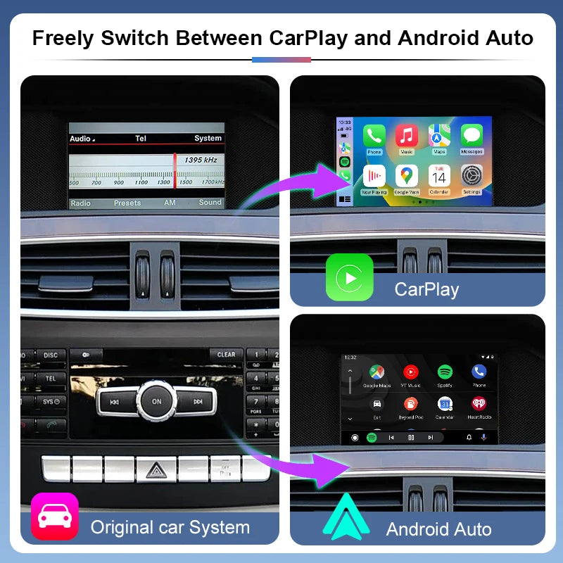 Wireless CarPlay Android Auto Adapter Voice Control 360 Camera Support for Mercedes Benz A/B/C/E Class GLA/CLA/GLK/SLK/CLS W204