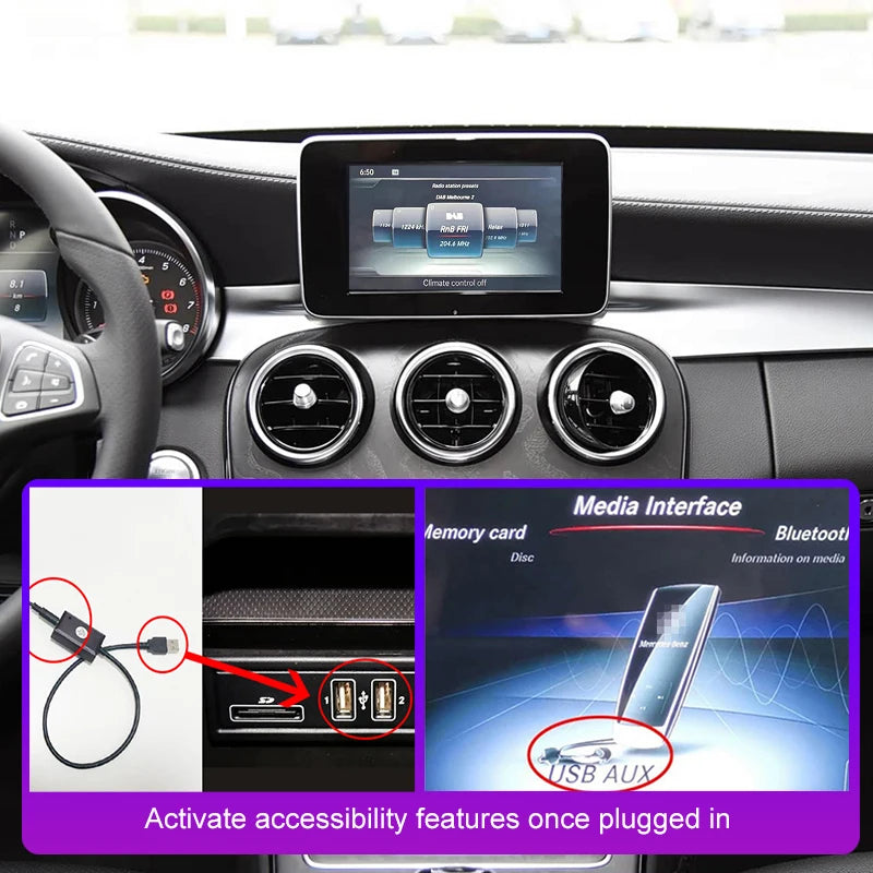7 Inch Car Screen AUX to USB Adapter for Mercedes Benz NTG 5.0/5.1 System Audio Input Output Converter Black ABS 1 Year Warranty