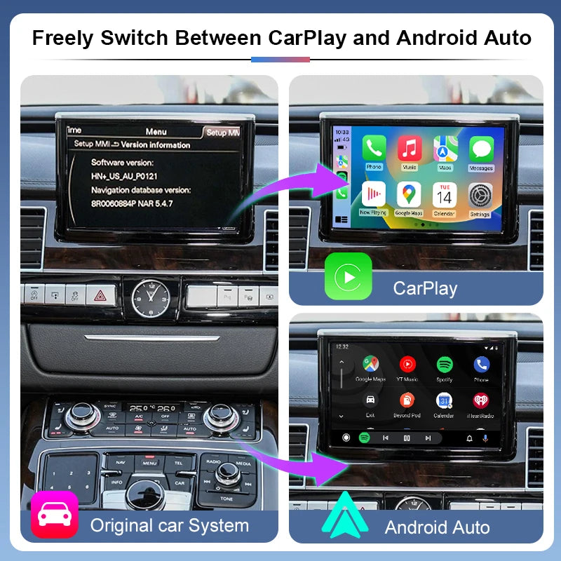 ZTUZAUTO Wireless Apple CarPlay Android Auto Interface for Audi A8/A8L 2010-2017 Mirror Link AirPlay Maps Whatsapp Support Voice