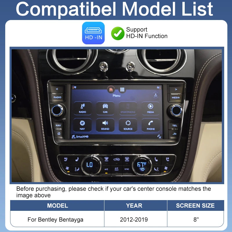 Wireless CarPlay Android Auto Retrofit Kit ZTUZAUTO for Bentayga 2012-2019 Factory Screen Upgrade Voice Control Mirror Link