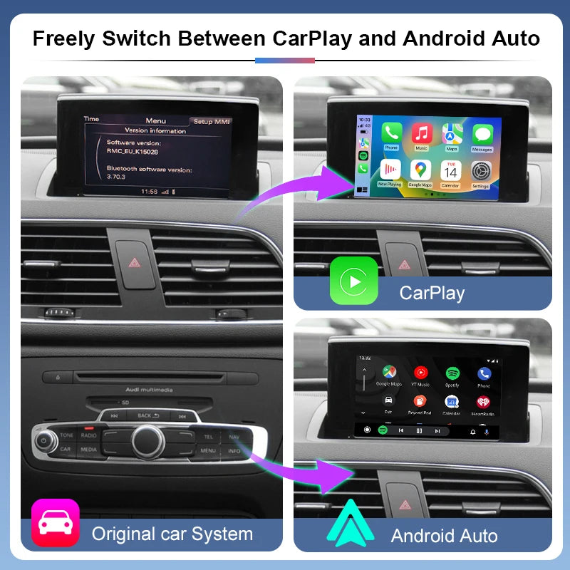 Wireless CarPlay & Android Auto Portable Retrofit Module for Audi A1/Q3 2012-2018 Touch Voice Assist Camera Support 12V
