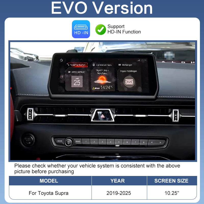 Wireless CarPlay Android Auto Adapter for Toyota Supra 2019-2025 EVO System Plug & Play Supports AirPlay MirrorLink OEM Upgrade