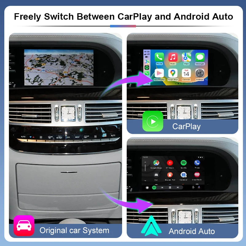ZTUZAUTO Wireless Bluetooth Carplay Adapter for Mercedes Benz S-Class/CL W221 2010-2012 Voice Control (Apple/Siri/Google) 360