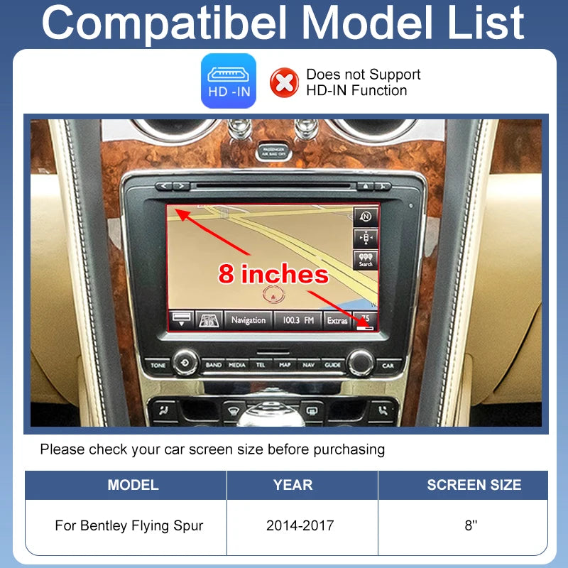 Wireless Apple CarPlay Android Auto Voice Control for Flying Spur 14-17 Retrofit Kit AirPlay Mirror Link Navigation Reverse