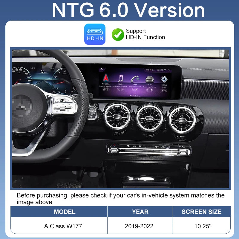 For Mercedes Benz a Class W177 NTG6.0 2018-2022 Unit Wireless Apple CarPlay Android Auto MirrorLink AirPlay Voice Control