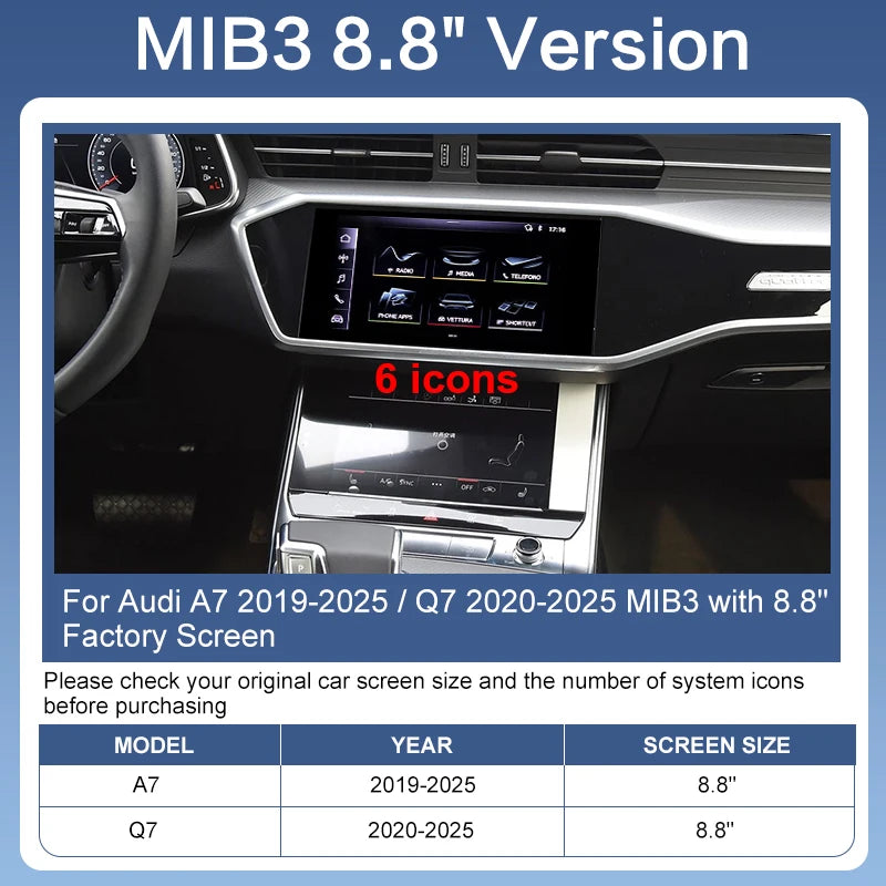 ZTUZAUTO Wireless CarPlay Android Auto Adapter for Audi A7 2019-2025 Q7 2020-2025 Front/Rear Cameras Mirror Link Spotify