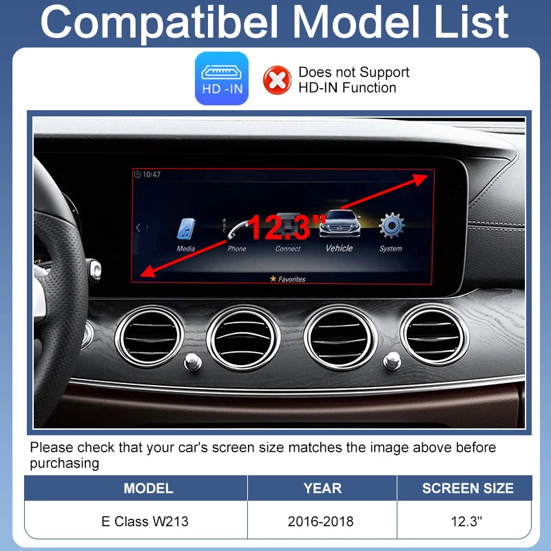 Wireless CarPlay Android Auto Adapter Voice Control for Mercedes Benz E Class W213 2015-2018 OEM Screen Upgrade MirrorLink