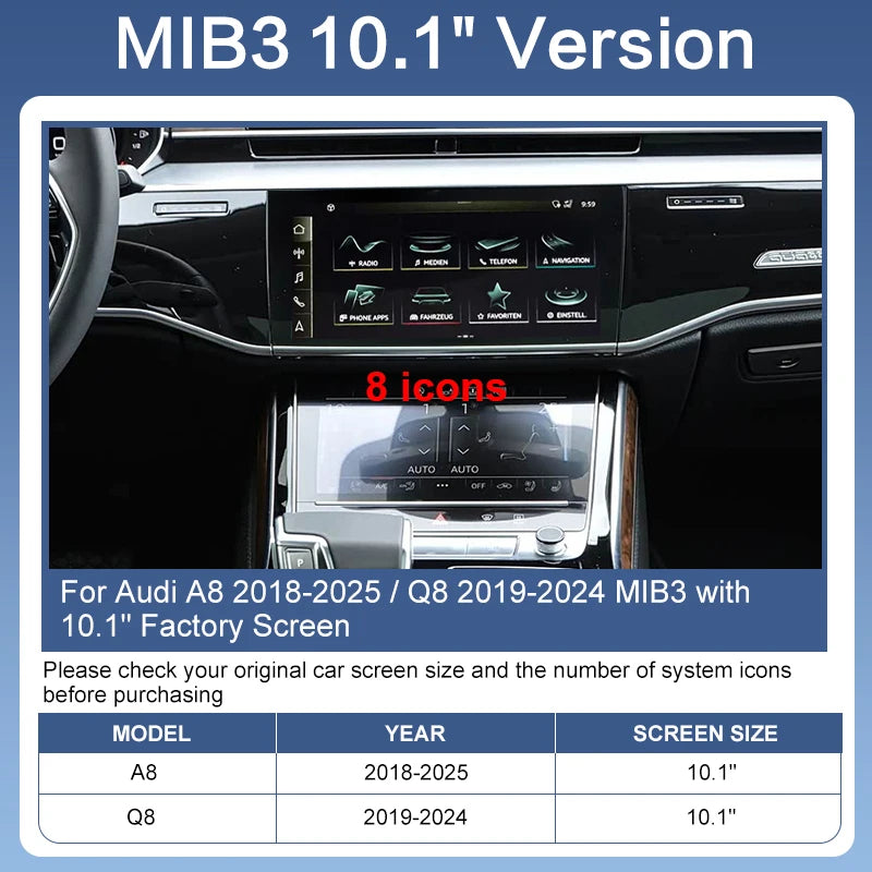 ZTUZAUTO Wireless Apple CarPlay Android Auto Interface for Audi A8 2018-2025/Q8 2019-2024 Steering Wheel Control Voice