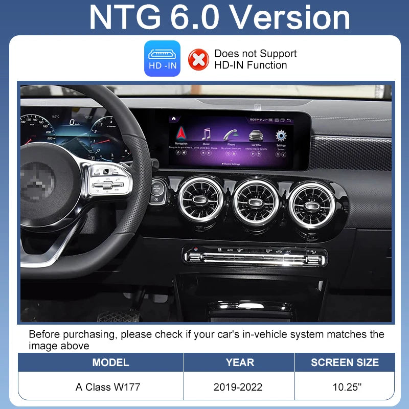 For Mercedes Benz a Class W177 NTG6.0 2018-2022 Unit Wireless Apple CarPlay Android Auto MirrorLink AirPlay Voice Control