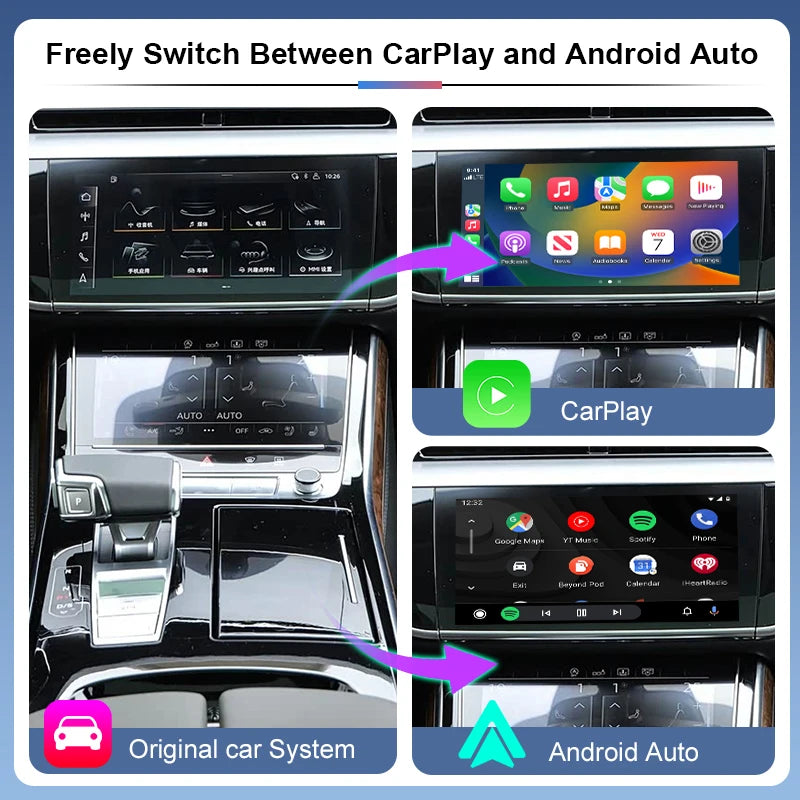 ZTUZAUTO Wireless Apple CarPlay Android Auto Interface for Audi A8 2018-2025/Q8 2019-2024 Steering Wheel Control Voice