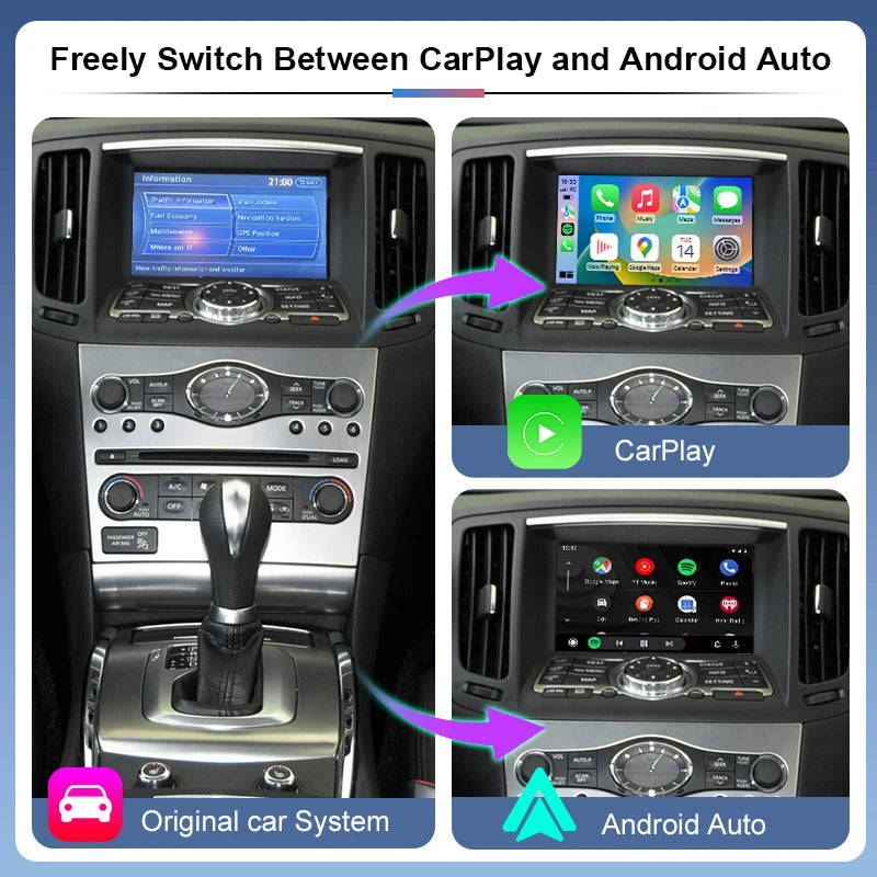 Wireless CarPlay Android Auto Adapter for Infiniti G Series G37/G35 Mirror Link Voice Control (Siri/Google) Camera Support Plug