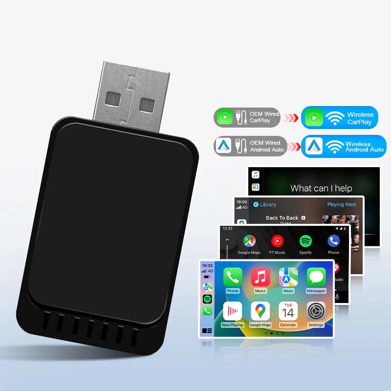 NEW Wireless CarPlay Android Auto Adapter Wired Wireless 2-in-1 Mini Car AI Box USB Type-C Voice Control Audi/VW Compatible 1